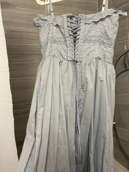 House of CB - Jaime Soft Blue Broderie Anglaise Midi Sundress - adujstable strip - Picture 4 of 4